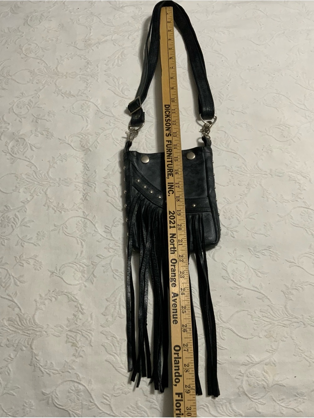 Leather Biker Crossbody Bag with Silver Studs and Fringe, Hip Bag - Picture 6 of 8